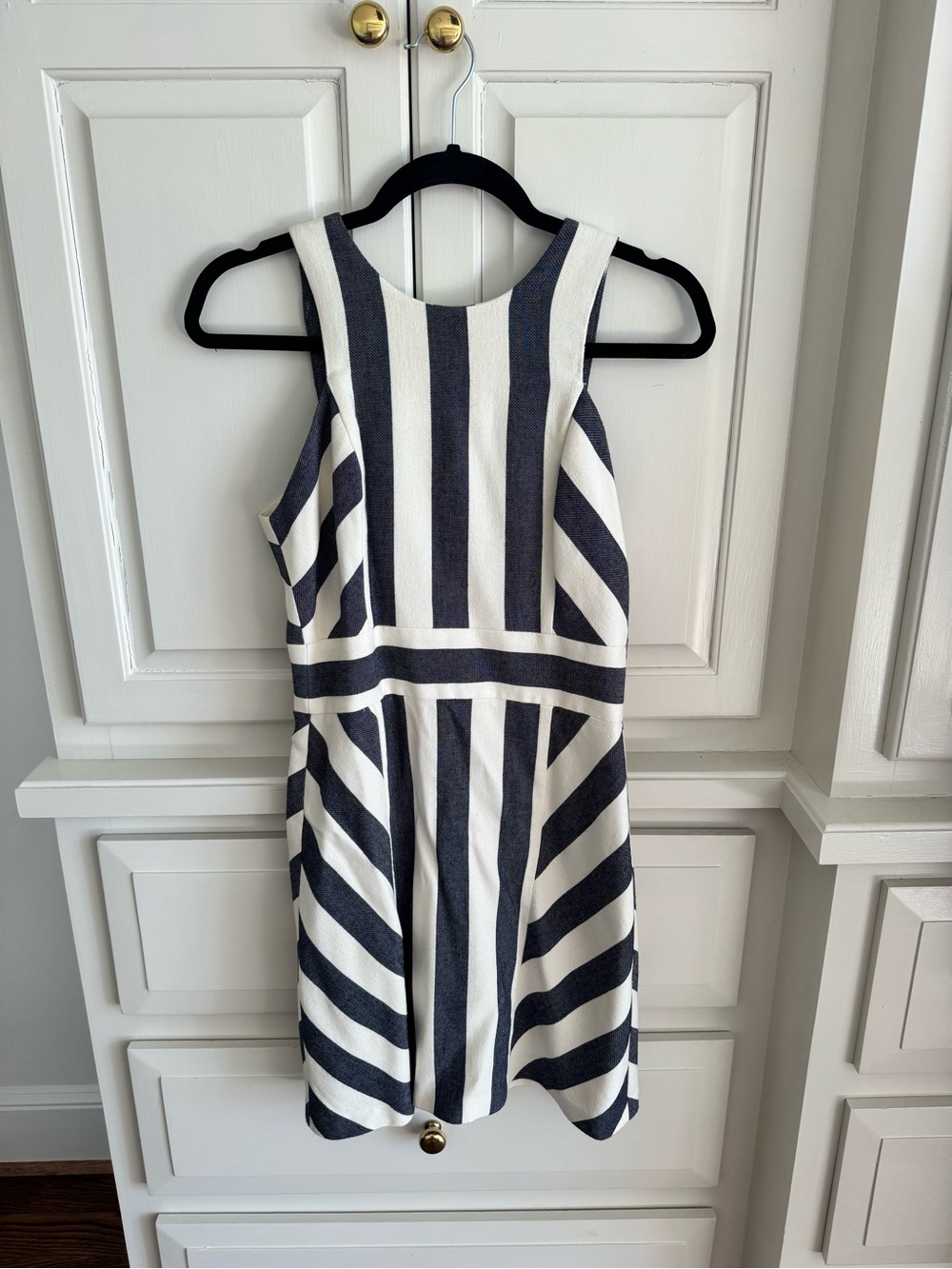 Milly White and Navy Striped Midi Dress